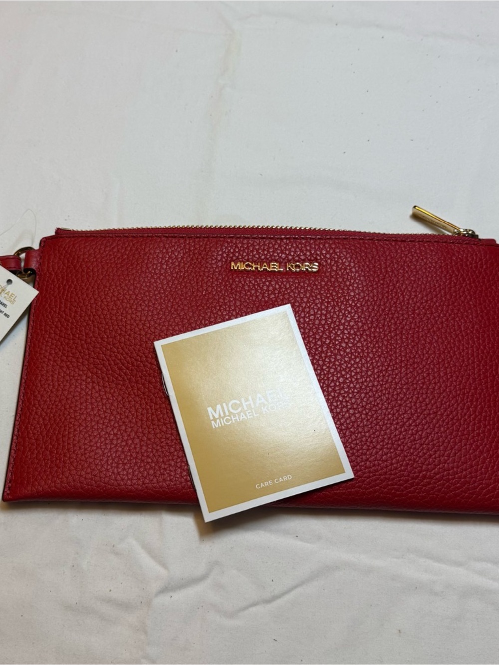 Michael Kors Red Pebbled Leather Clutch with Gold Logo - Picture 3 of 3